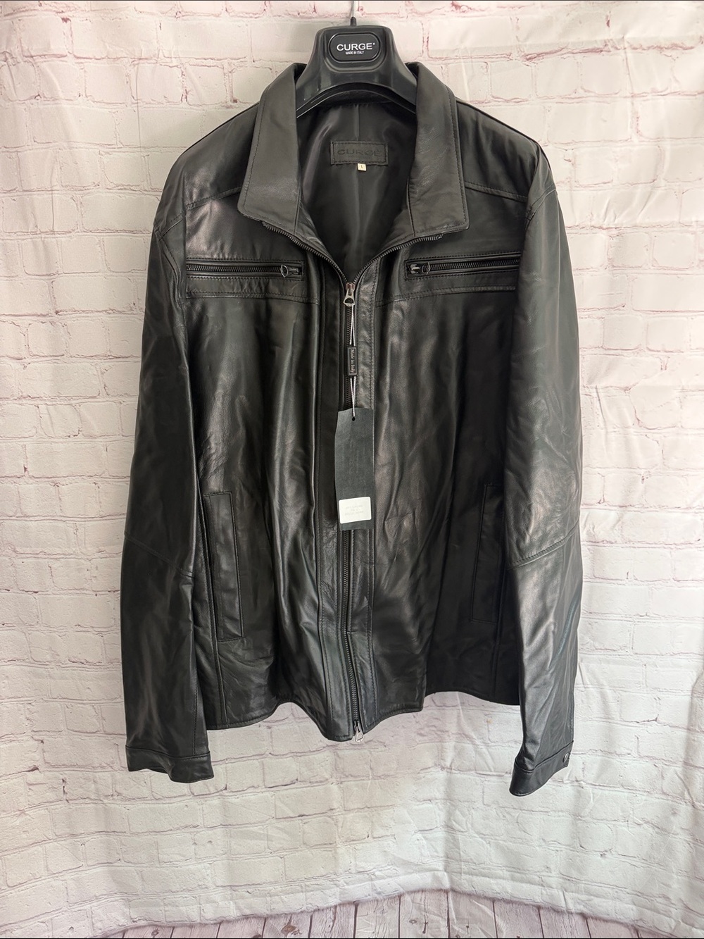 Italian Leather Zip-Front Bomber Jacket by CURGÉ Men’s Size Large NWT